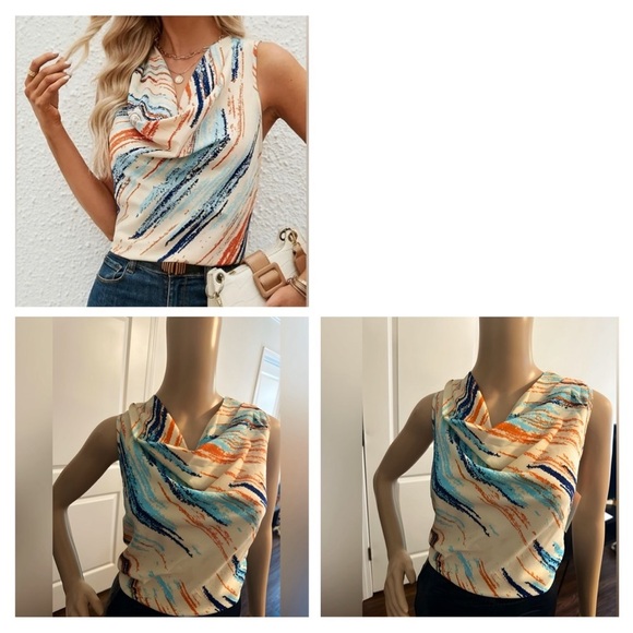 NEW-Retro pattern scowl neck Top - Picture 1 of 9